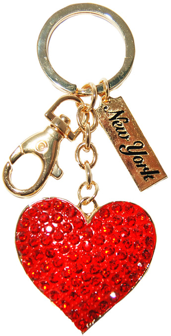 New York Heart Rhinestone Keychain