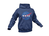 NASA Space Logo Printed Hoodie Sweatshirt- Kangaroo Pocket Unisex Hooded Sweater (Navy, Small)