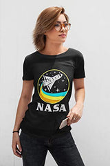 CityDreamShop NASA Retro Rocket-Ship Ladies Cut T-Shirt (Large) Black