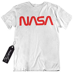 NASA Retro Vintage Designed Worm Logo Short Sleeve Comfortable T-Shirt (L, White)
