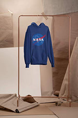 NASA Space Logo Printed Hoodie Sweatshirt- Kangaroo Pocket Unisex Hooded Sweater (Navy, Small)