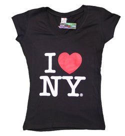 I Love NY New York Womens V-Neck T-Shirt Spandex Heart Black Large