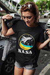 CityDreamShop NASA Retro Rocket-Ship Ladies Cut T-Shirt (Large) Black
