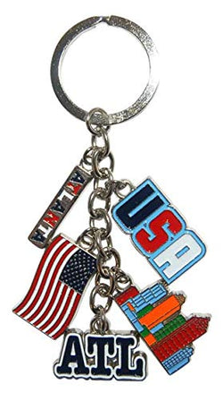 Atlanta GA 5 Charm Souvenir Keychain Featuring Atlanta and USA Charms