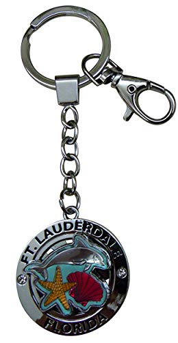 Fort Lauderdale Florida Silvertone Glazing Keychain | Sea Life Key Ring Featuring Starfish, Dolphin & Oyster for Bag & Car Jewelry Accessory | Perfect Souvenir Gift Collection
