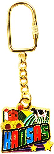 State of Kansas Themed Gold Plated Keychain