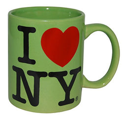 I Love New York Colorful Mugs- 11 oz Double Sided I Love NY Mugs in Colors Yellow, Pink, Orange, Blue, Purple, Black and White Souvenirs (Green)