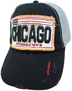 Embroidered Chicago Distressed Black Grey Cap - Fashionable Unisex Cotton Adjustable Chicago City Baseball Cap - Cap for Dad - Perfect Souvenir Gift for Men, Women & Kids