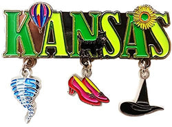 Kansas 3 Charm Dangle Metal Magnet
