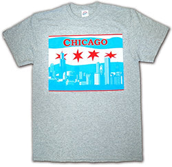 CityDreamShop Chicago Flag Featuring The Chicago Skyline Designed Short Sleeve Shirt (XL Grey