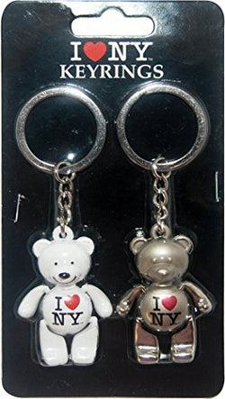 I Love New York Pack of 2 Silver and White Moving Parts Bear Keychains