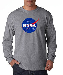 econoShirts NASA Meatball Logo Long Sleeve Shirt Space Shuttle Rocket Science Geek Tee (Medium, Gray)