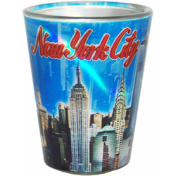 New York City Skyline Blue Metallic Shotglass