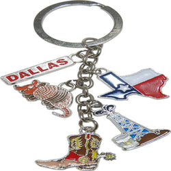 5 charm dallas texas keychain- boots, oil, lone star stae
