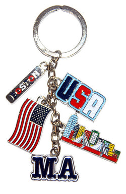 Boston Ma dangling keychain- USA- skyline- MA- american flag- Boston