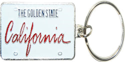 California License Plate Keychain white and red in script