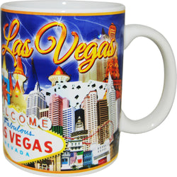 Purple and gold las vegas mug with famous casinos nevada