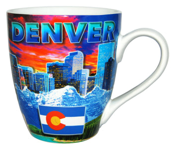 buildnings and skyline and colorado flag rocky mountians