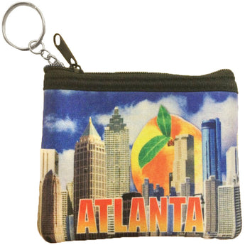 Blue atlanta coin purse with city skyline and giant georgain purse
