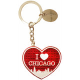 red  i hear chicago keychain with city skyline