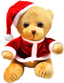 Christmas Themed Plush Teddy Bear Toy Novelty Dressed in Red With Santa Hat