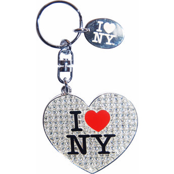 I Love New York White Glitter Keychain