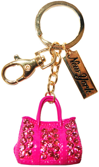 New York Pink Bedazzled Bag Keychain