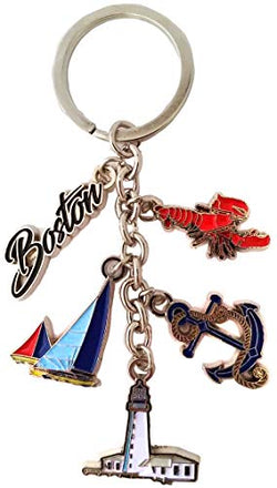 Boston Charm Key Chain Harbor Anchor- Sail Boat and Lucky Lobster
