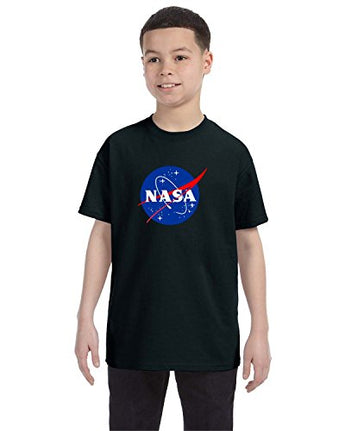 NASA Meatball Logo Youth Shirt Space Shuttle Rocket Science Geek Boys Kids GirlsTee (Large, Black)