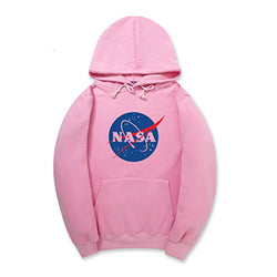 CHENMA Unisex NASA Logo Print Winter Warm Fleece Hoodie Sweatshirt with Front Pocket, Pink, X-Large