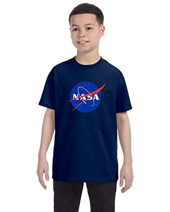 NASA Meatball Logo Youth Shirt Space Shuttle Rocket Science Geek Boys Kids GirlsTee (Medium, Navy)