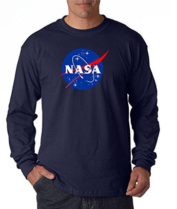 econoShirts NASA Meatball Logo Long Sleeve Shirt Space Shuttle Rocket Science Geek Tee (Medium, Navy)