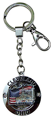 Cleveland Ohio Silvertone USA Flag Key Ring Glazing Keychain for Bag & Car Jewelry Accessory | Perfect Souvenir Gift Collection