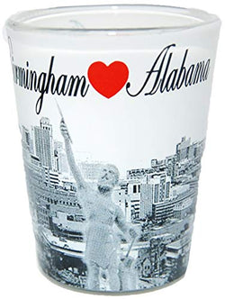 Birmingham Alabama Black and White Heart Skyline Shot Glass