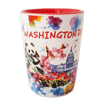 Capital City of Washington DC Colorful Water Coloring Souvenir Long Lasting Durable Ceramic Shot Glass