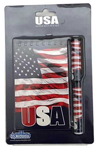 Souvenir Spiral Notebook and Pen with Various Notepad Design (USA Flag)
