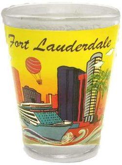 Fort Lauderdale, Florida Yellow Skyline and Cruise Ship Souvenir Shot Glass