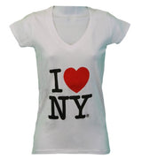 I Love NY New York Womens V-Neck T-Shirt Spandex Heart White Medium