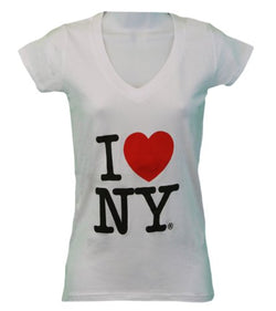 I Love NY New York Womens V-Neck T-Shirt Spandex Heart White Large