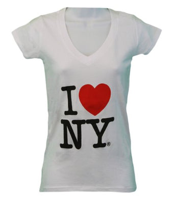 I Love NY New York Womens V-Neck T-Shirt Spandex Heart White Small