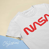 NASA Retro Vintage Designed Worm Logo Short Sleeve Comfortable T-Shirt (M, White)