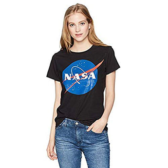 NASA Junior's Blue Logo Short Sleeve Graphic T-Shirt, Black, S