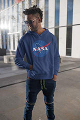 NASA Space Logo Printed Hoodie Sweatshirt- Kangaroo Pocket Unisex Hooded Sweater (Navy, Small)
