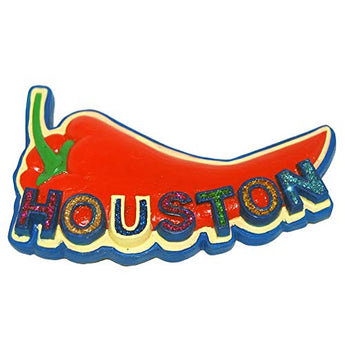 Houston City Red Pepper Glitter Letters Super Magnetic Poly Refrigerator Magnet