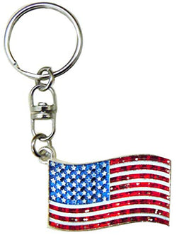 USA Flag Silvertone Keychain for Bag & Car Jewelry Accessory | Perfect Souvenir Gift Collection for Patriotic American or Military Veteran