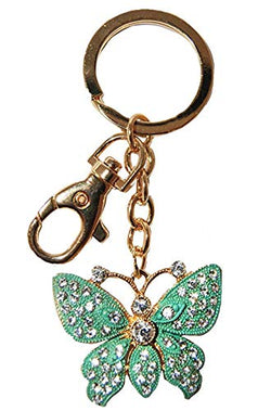 Beautifully Elegant Diamond Encrusted Green Butterfly Keychain