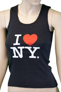 I Love NY Ribbed Tank Top Ladies Heart Logo (Large, Black)