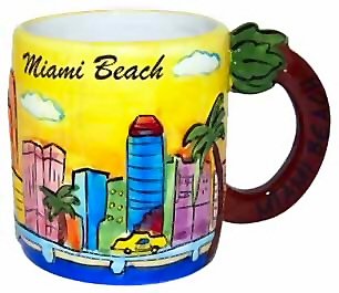 Miami Mug - Yellow Hand Painted, Florida Coffee Mugs, Miami Souvenirs, Florida Souvenirs, Florida Souvenir
