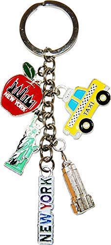 New York City 5 Charm Souvenir Keychain Featuring Statue of Liberty, NY Taxi, Empire State Building and the Big Apple