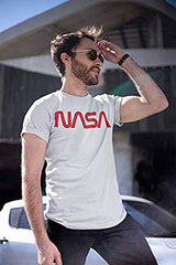 NASA Retro Vintage Designed Worm Logo Short Sleeve Comfortable T-Shirt (L, White)